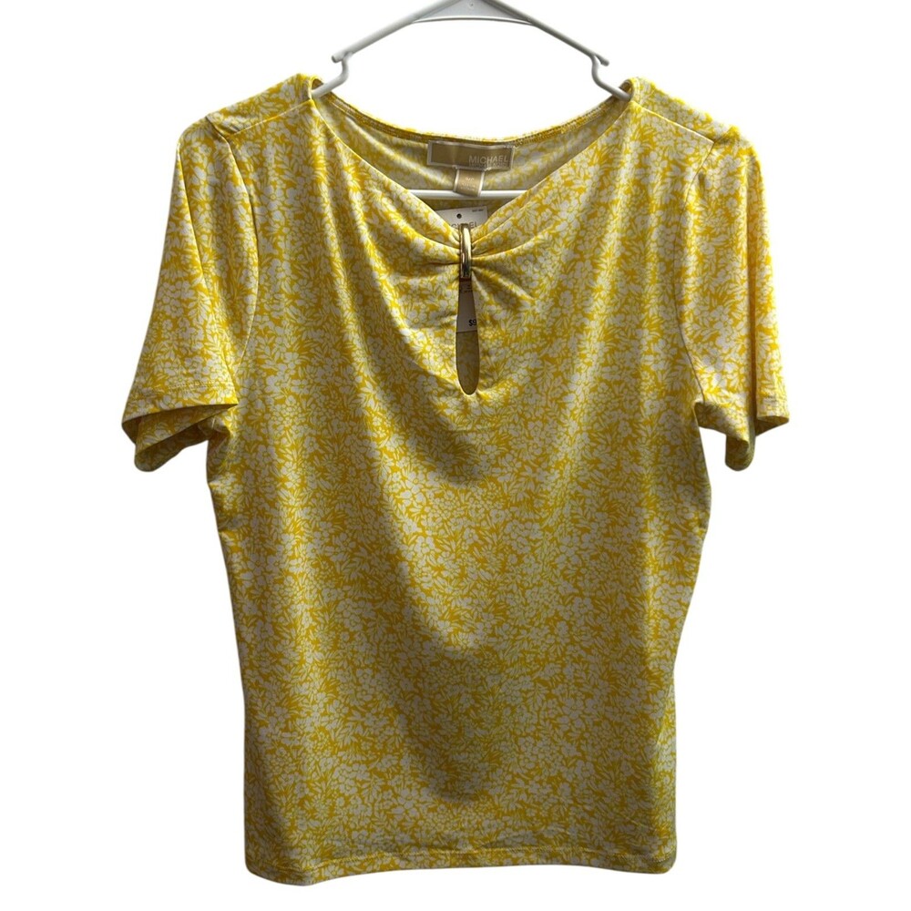 MICHAEL MICHAEL KORS WOMENS YELLOW FLORAL TOP BLOUSE Size Small MSRP $98